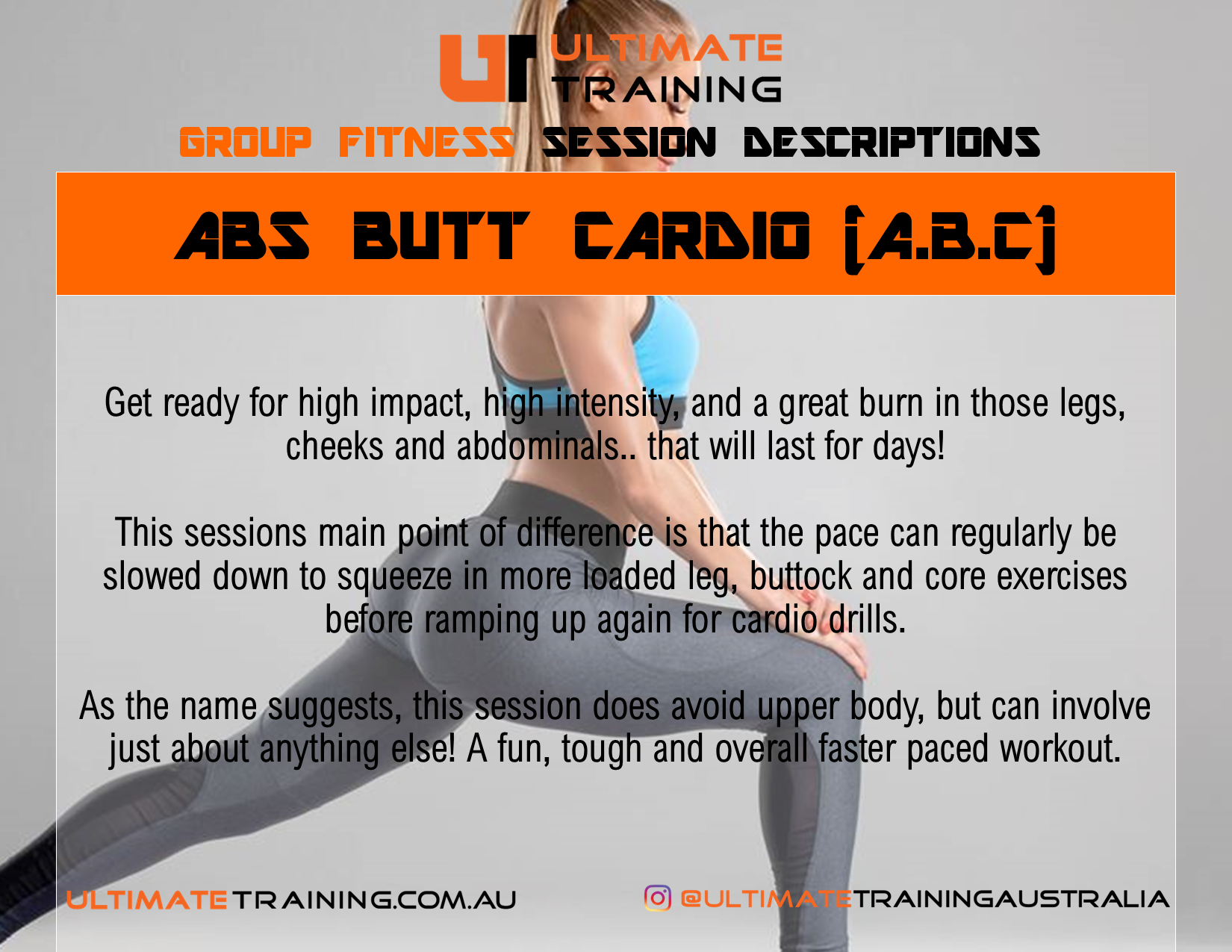 Ultimate Training Group Fitness Abs Butt Cardio (A.B.C) Session Details